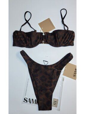 SAME Los Angeles Bikini Set XS Brown Leopard Underwire Brazilian Bottom